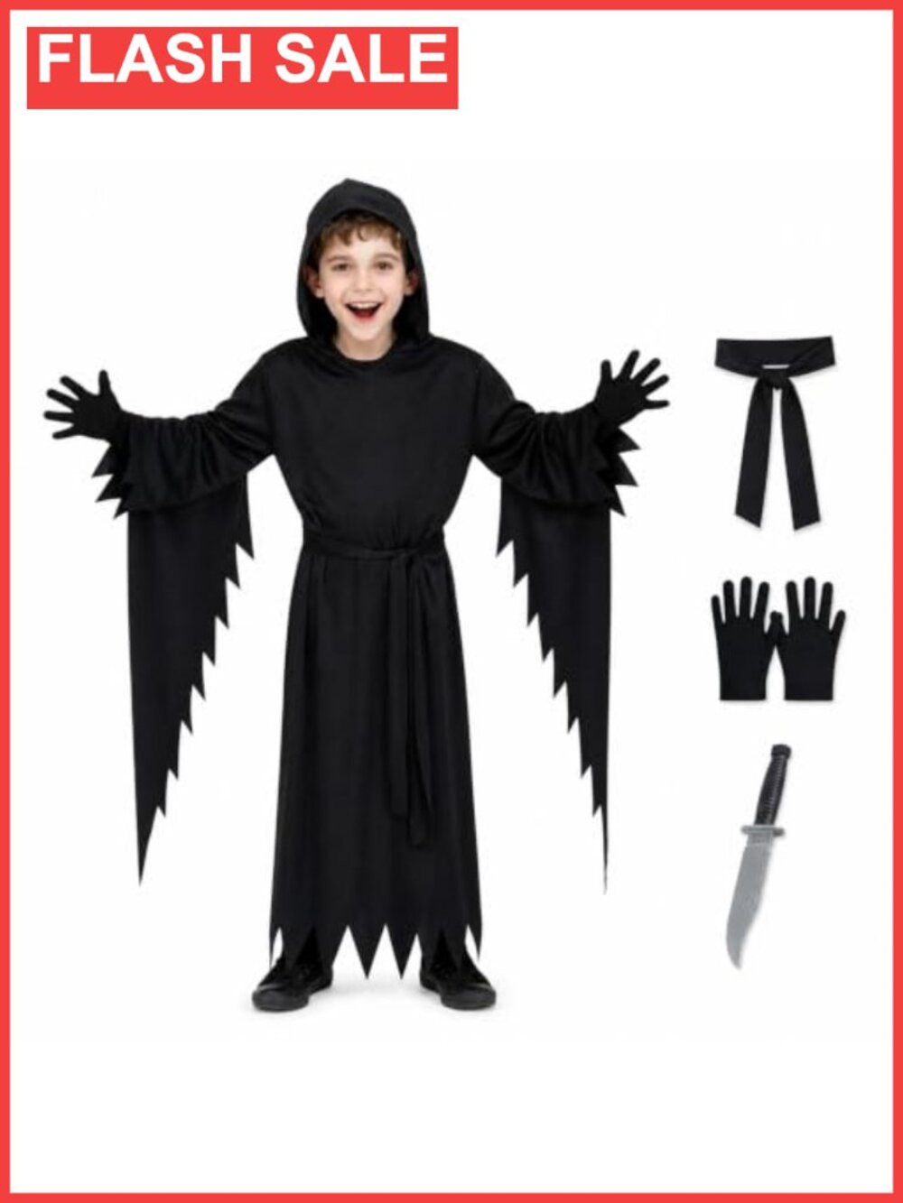 5-Piece Hooded Robe Costume Set with Mask, Gloves & Toy Dagger
